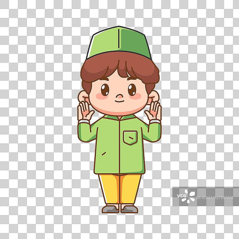 可爱穆斯林男孩祈祷姿势日系漫画图片素材