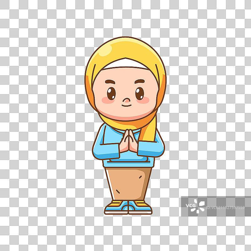 双手道歉的可爱穆斯林女孩图片素材