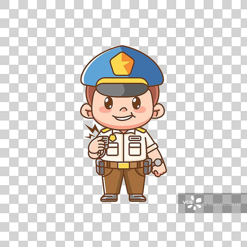可爱的警官制服接听电话卡哇伊图片素材