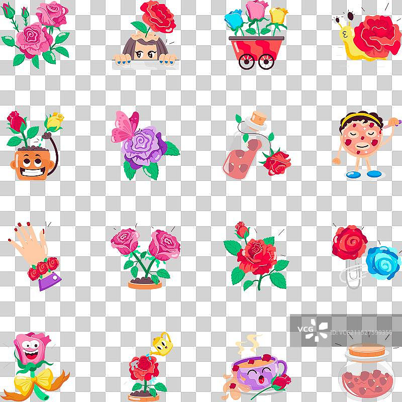 春天花朵扁平贴纸包图片素材