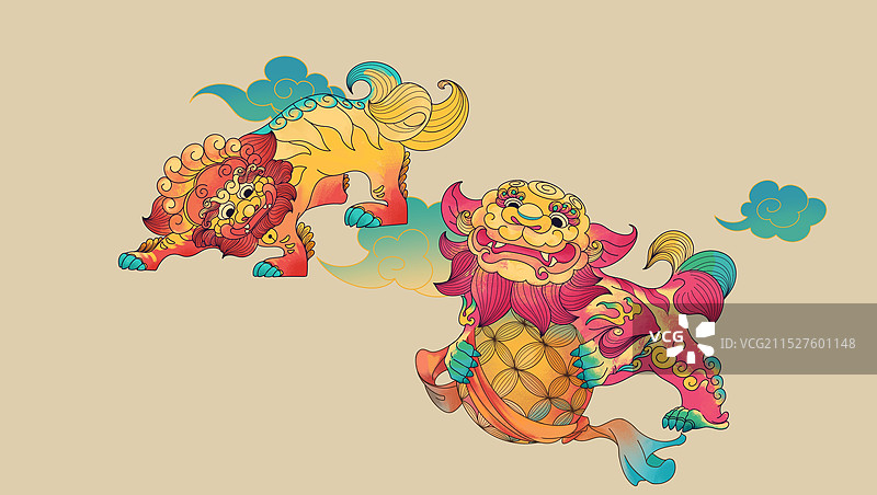 国风舞狮插画图片素材