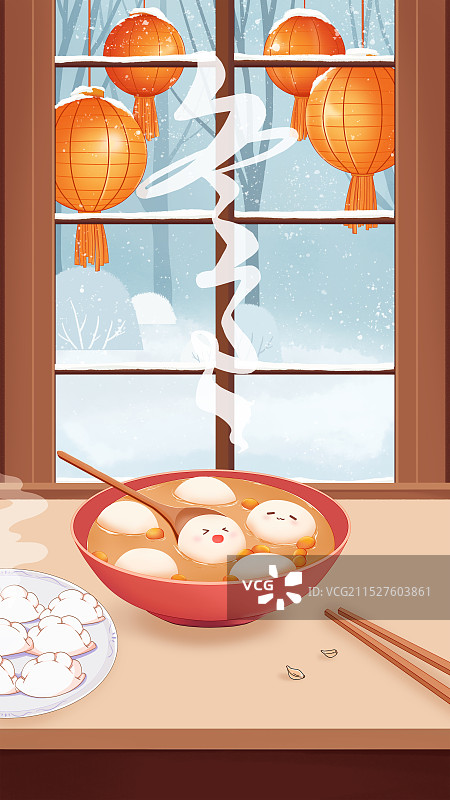 中国传统文化习俗二十四节气冬至冬季饺子插画风格海报模板图片素材