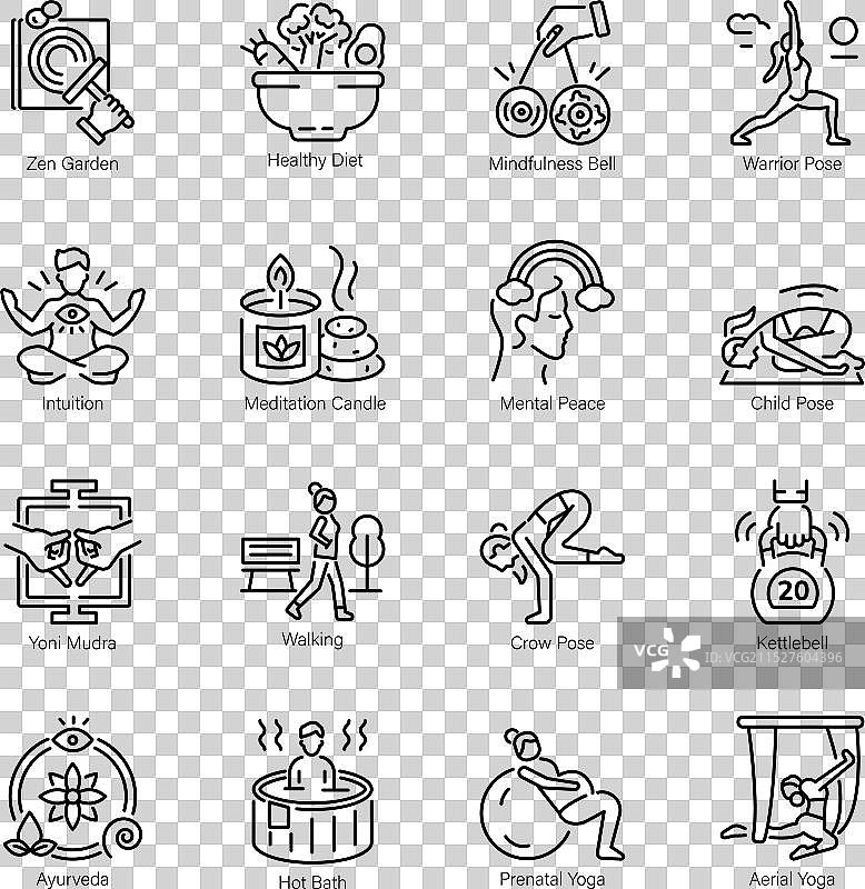 健康与健身线性图标合集图片素材