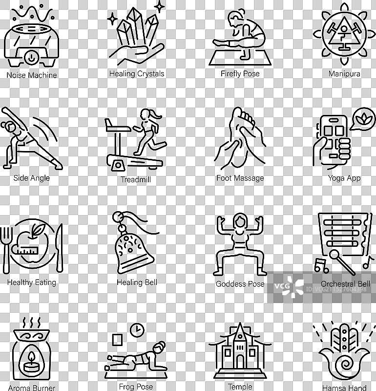 一组瑜伽和冥想线性图标图片素材