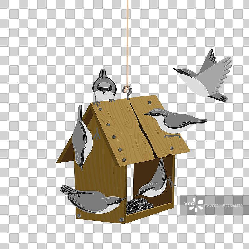 鸟食槽绘画图片素材