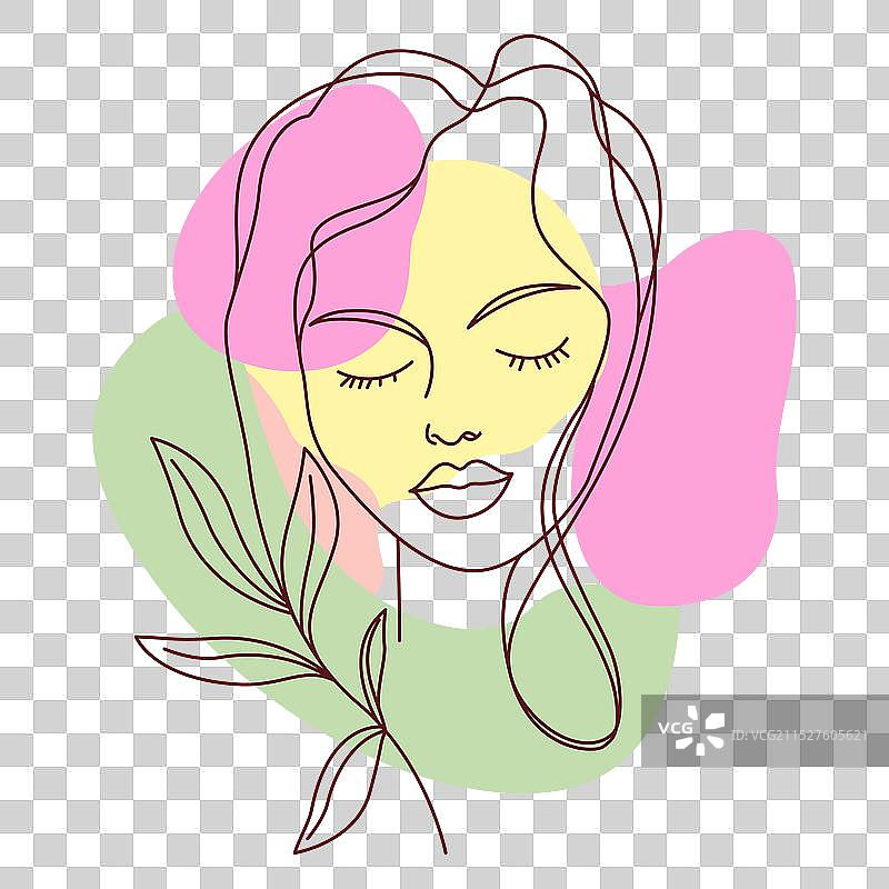 美丽女孩面孔植物叶子图片素材