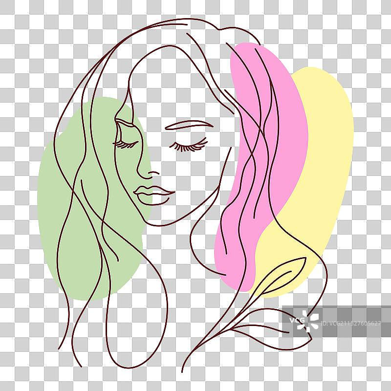 美丽女孩面孔植物叶子图片素材