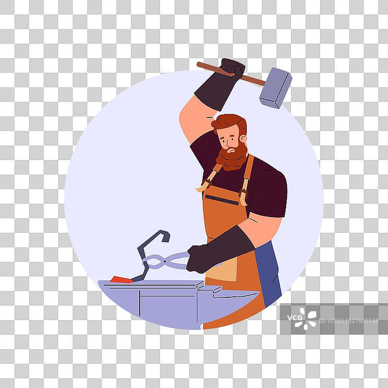 铁匠在铁砧上敲打铁块图片素材