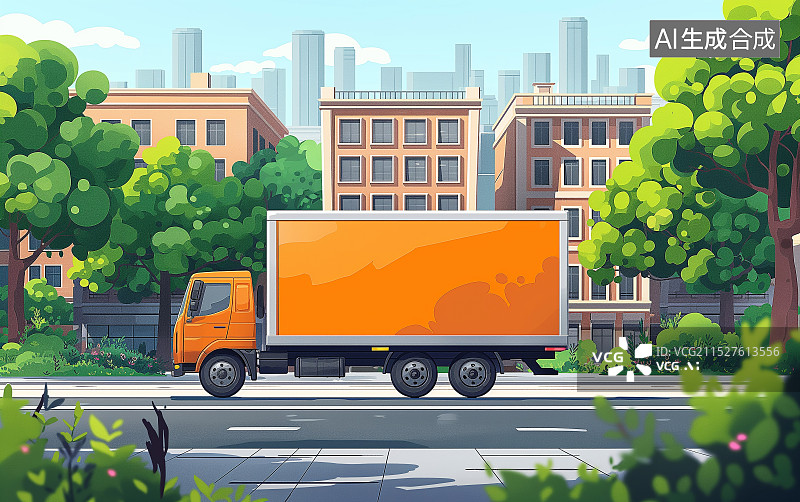 【AI数字艺术】城市中运输快递的车辆图片素材