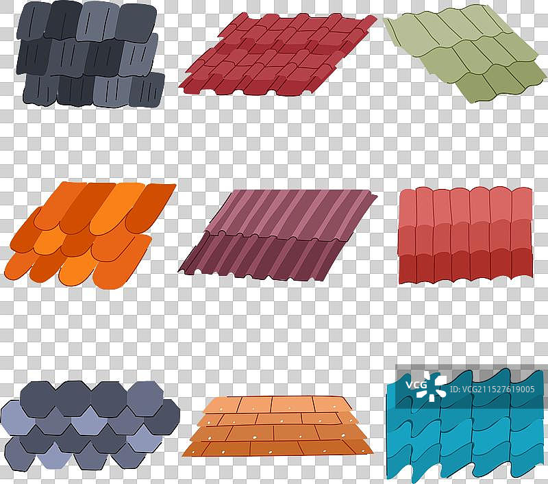 屋顶瓦片卡通套装图片素材