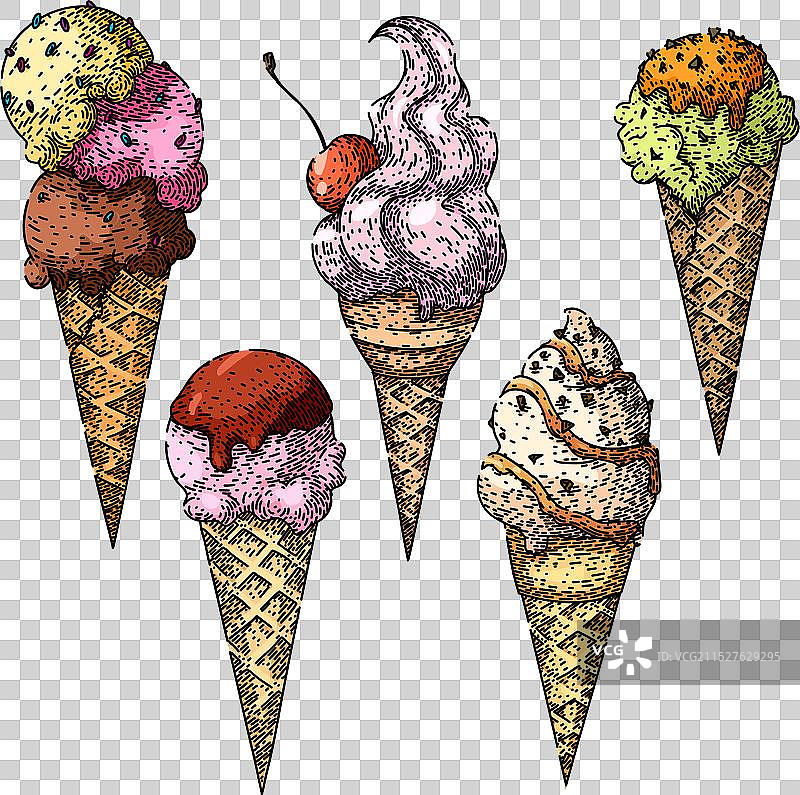 冰淇淋甜筒手绘草图图片素材