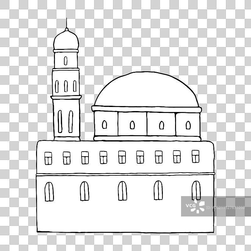 黑白带圆顶的阿拉伯清真寺图片素材