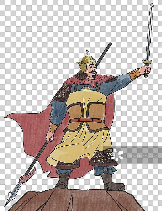 中国风新中式古风古典传统文化古装古人古代古时候历史文化大将军宋代宋朝岳飞民族英雄卡通资讯插画图片素材