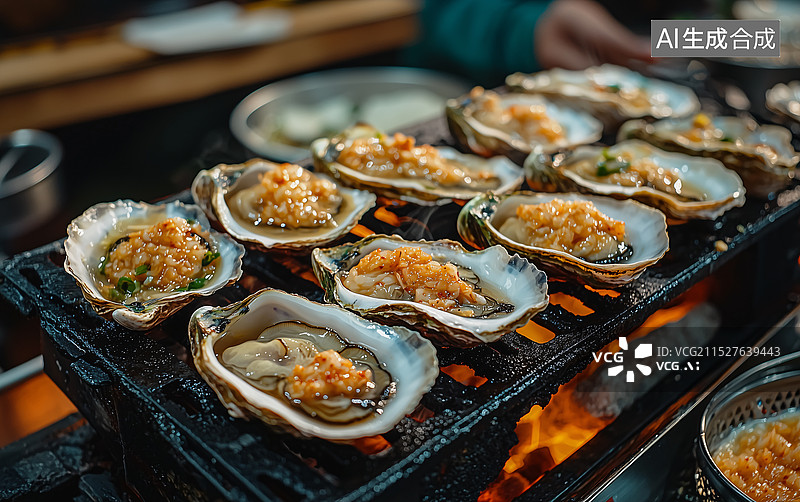 【AI数字艺术】3D虚拟碳烤生蚝图片素材
