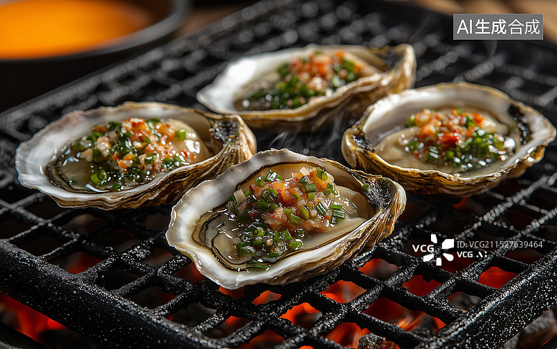 【AI数字艺术】3D虚拟碳烤生蚝图片素材