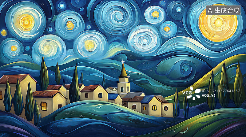 【AI数字艺术】复古油画风兄控下的城镇图片素材