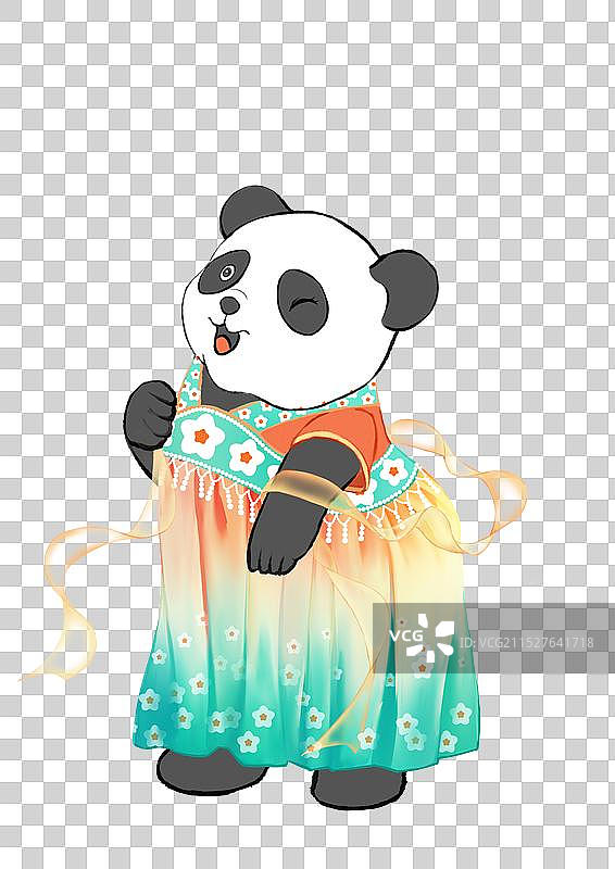 穿着传统服装汉服站立的国宝大熊猫图片素材