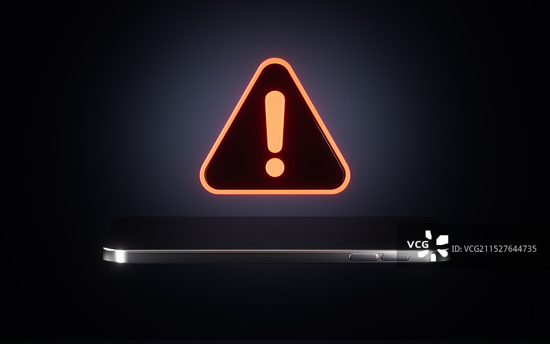 卡通手机和警示标志3D渲染图片素材