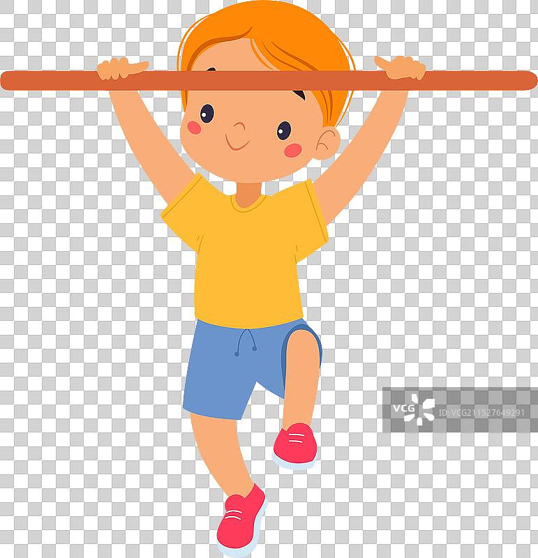 体育课上抓住单杠的男孩图片素材