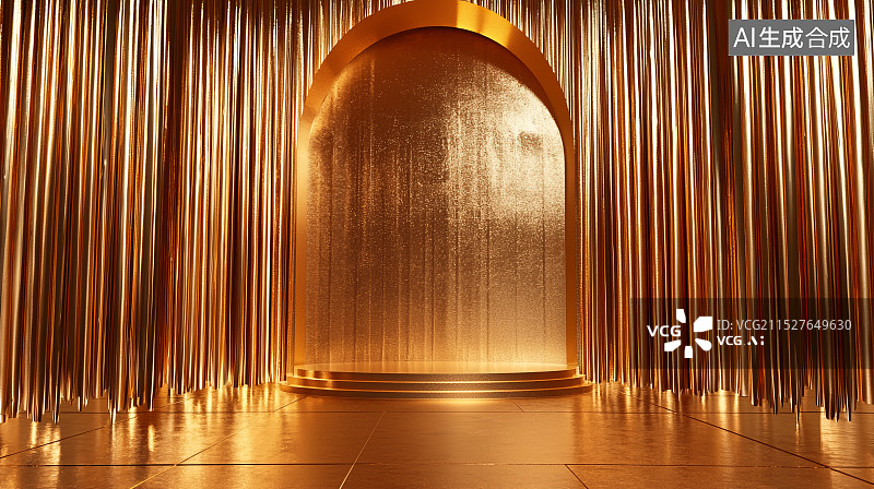 【AI数字艺术】金色帷幕华丽展台图片素材