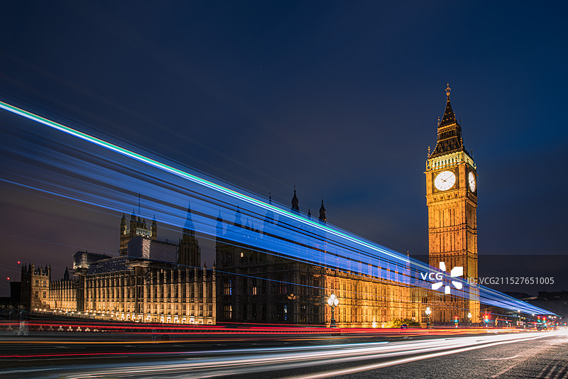 夜色流光中的大本钟图片素材