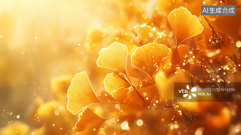 【AI数字艺术】秋天美丽的银杏叶图片素材