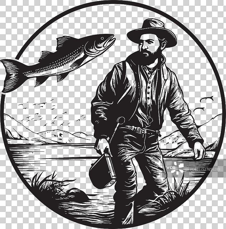 航海者徽章大鱼图标设计图片素材