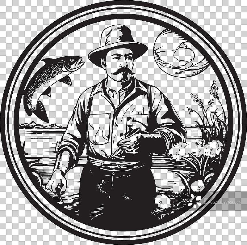 渔民捕获大鱼的渔线轮成功图图片素材