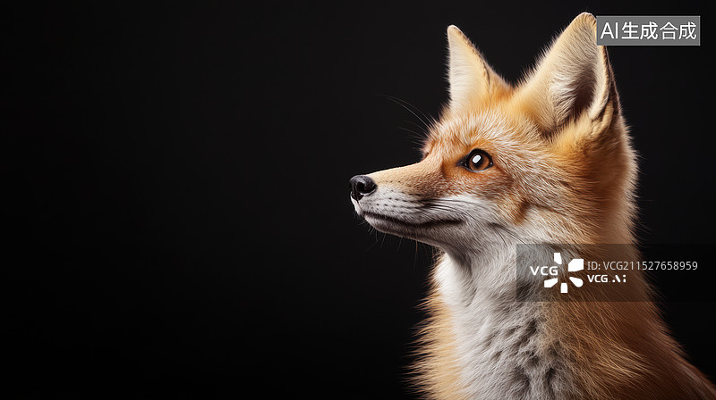 【AI数字艺术】黑色背景侧脸的红狐狸图片素材