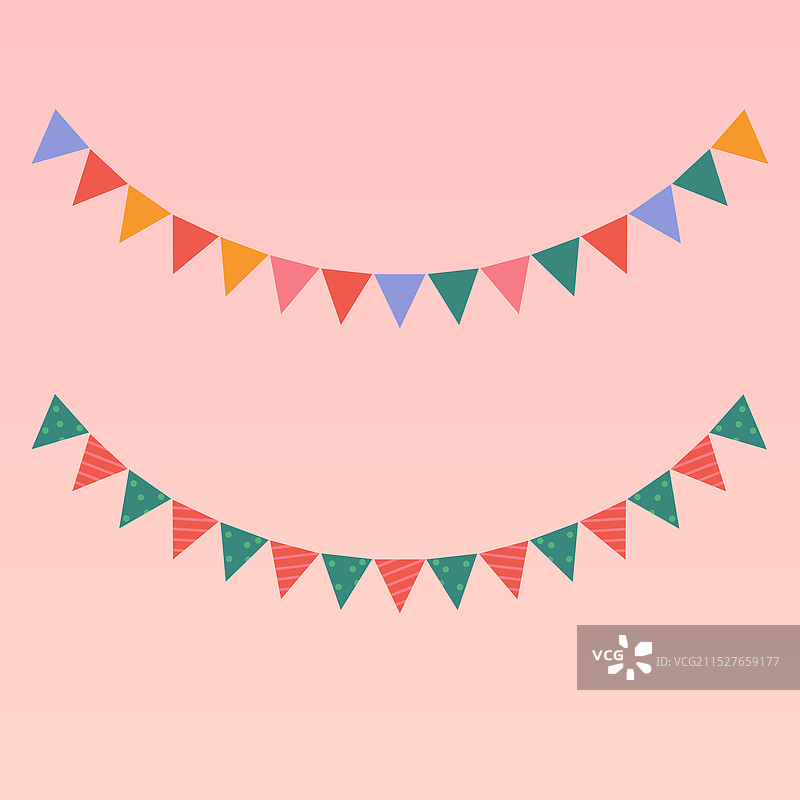 扁平风卡通装饰小彩旗圣诞节日矢量插画图片素材