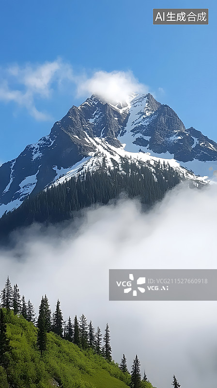 【AI数字艺术】云雾缭绕的山峰图片素材