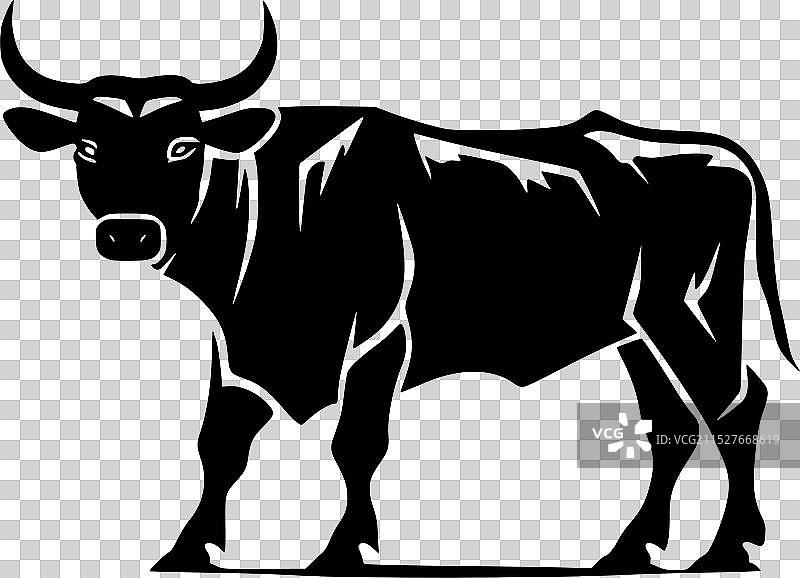 黑白色孤立的公牛图标图片素材