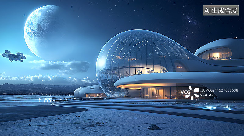 【AI数字艺术】科幻登月计划未来建筑基地酒店月球移民无人虚构图片素材