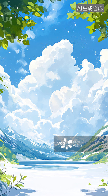 【AI数字艺术】冬日暖阳下的雪景图片素材