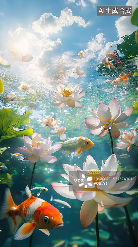 【AI数字艺术】锦鲤 金鱼 荷花图片素材