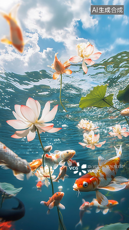 【AI数字艺术】锦鲤 金鱼 荷花图片素材