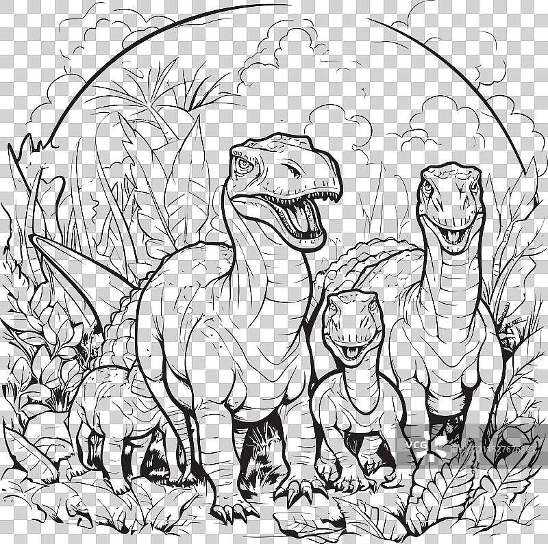 中生代魔法设计，特色恐龙线条艺术图片素材