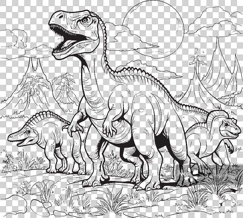 白垩纪恐龙线条艺术的画布图形图片素材