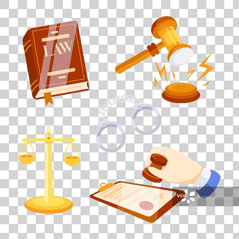 法律事务所元素，包括法槌和手铐图片素材