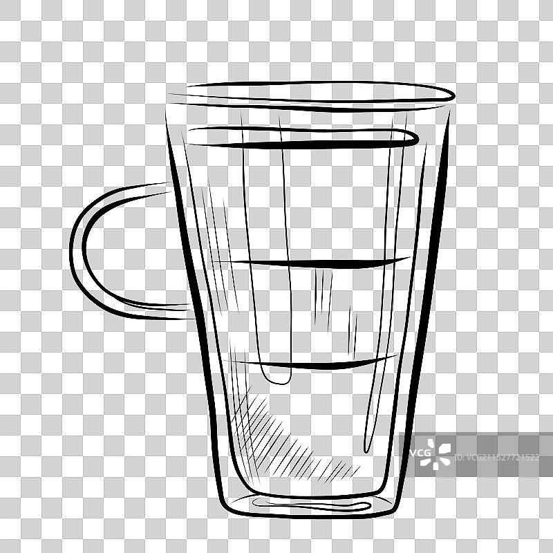 线条画艺术风格的玻璃杯与卡布奇诺拿铁图片素材