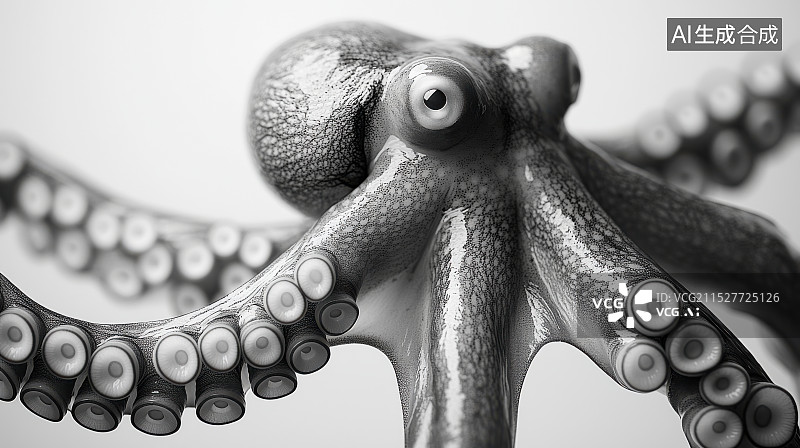 【AI数字艺术】黑白章鱼的独特细节图片素材
