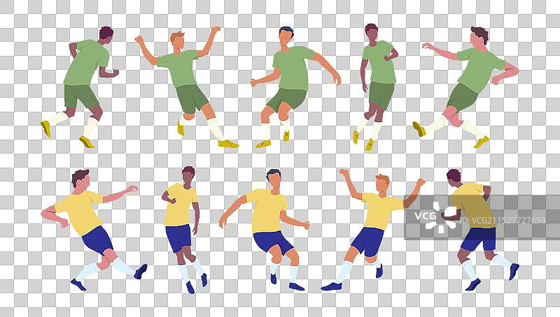 卡通风格的两支足球队球员角色组合图片素材