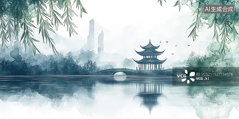 【AI数字艺术】杭州西湖美景图片素材