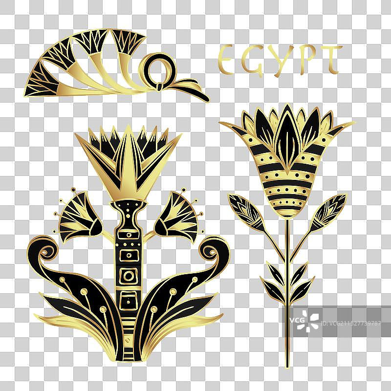 埃及风格的金色花卉设计元素套件图片素材