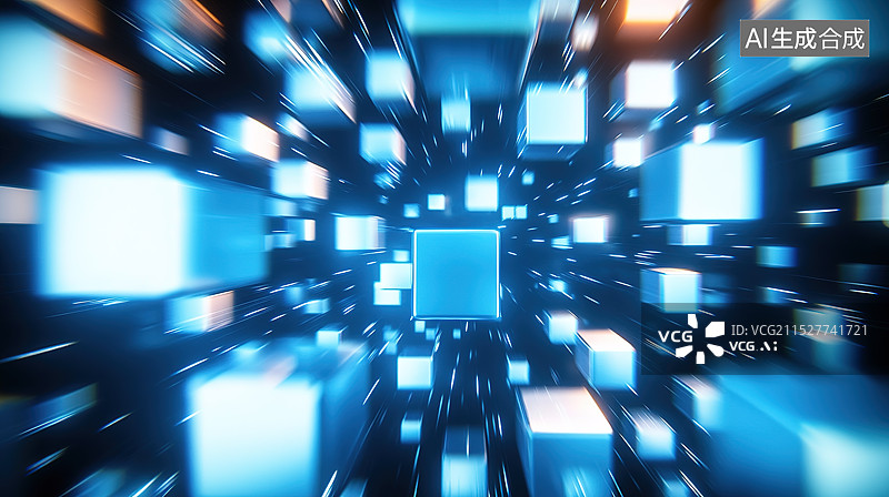 【AI数字艺术】科技风蓝色立方体抽象背景图片素材