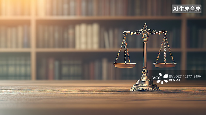 【AI数字艺术】放在桌子上的天平和法律公正概念图片素材