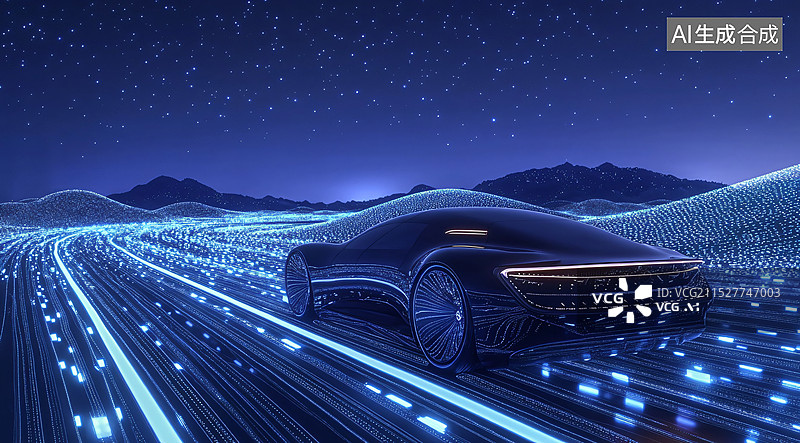 【AI数字艺术】新能源电动汽车行驶在道路上图片素材