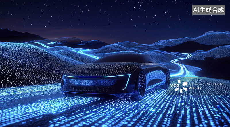 【AI数字艺术】新能源电动汽车行驶在道路上图片素材