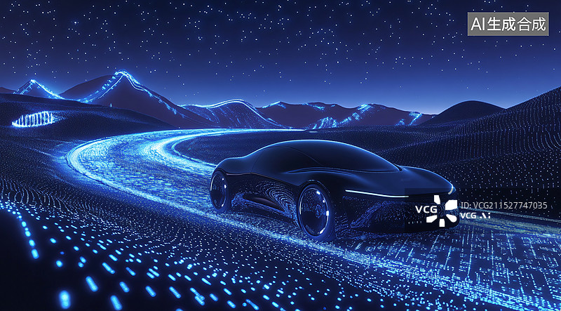 【AI数字艺术】新能源电动汽车行驶在道路上图片素材