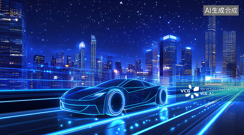 【AI数字艺术】新能源电动汽车智能驾驶行驶在城市道路上图片素材